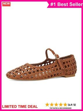 Woven Mesh Ballet Flats Round Toe Mary Jane Buckle Strap Ballerina Shoes
